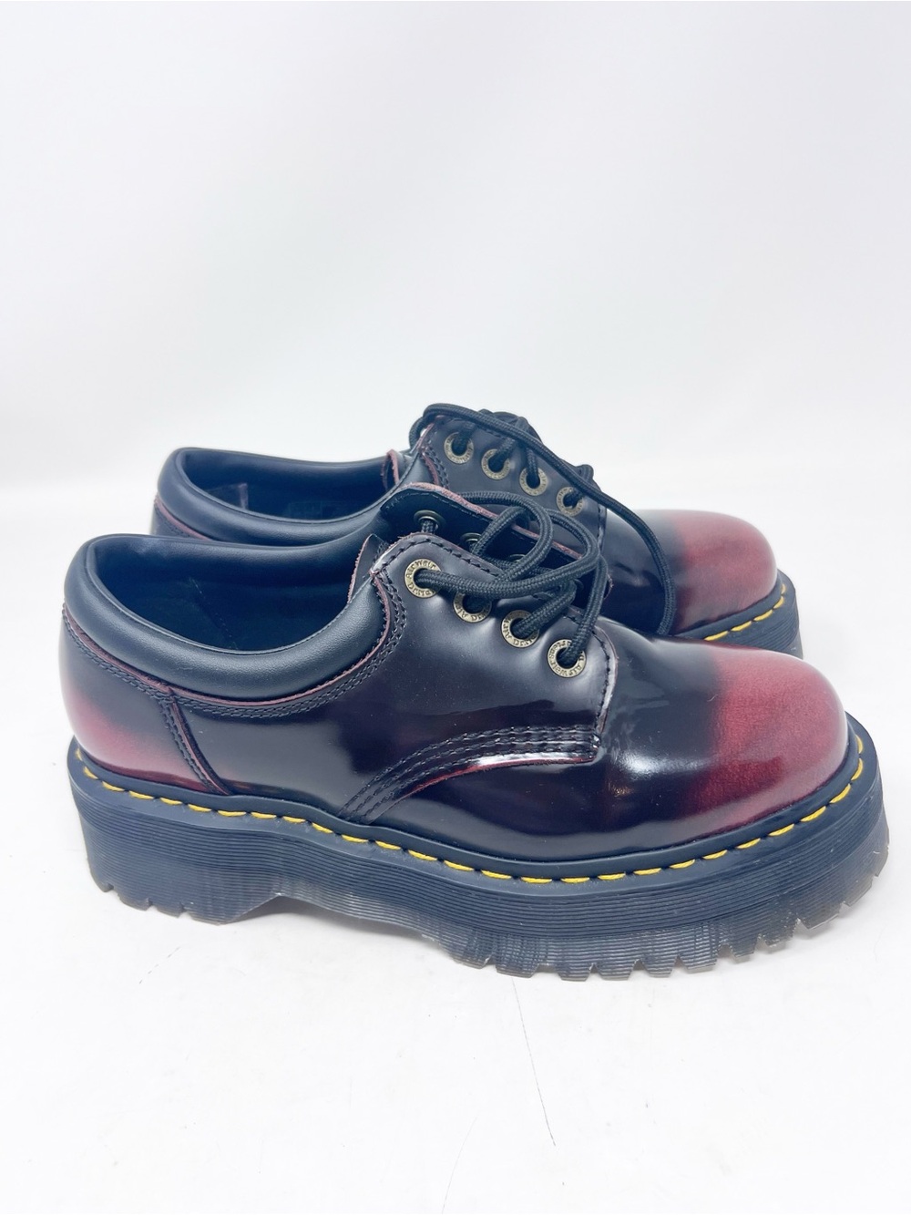 DOC MARTENS BURGUNDY BLACK OMBRE CHUNKY LUG SOLE PLATFORM SHOES SZ 8 NWOT